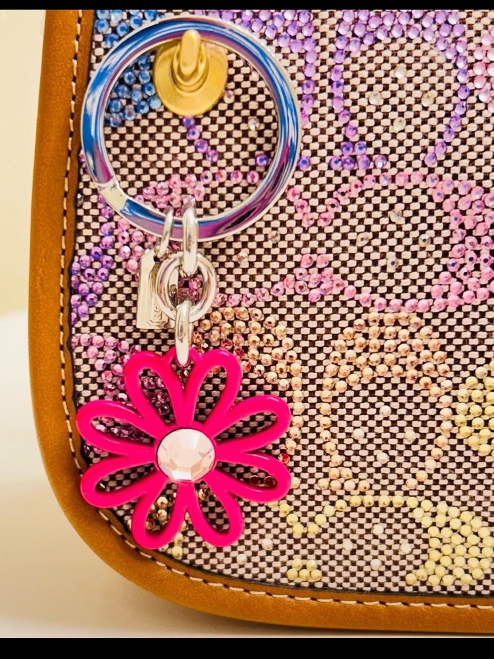 NWOT Coach Pink Y2K Flower Charm Keychain/ Bag Charm - Gem
